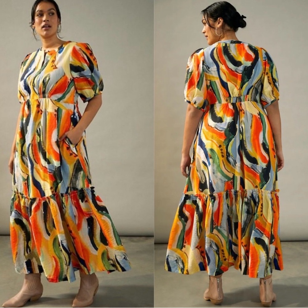 Anthropologie Maeve paint print maxi dress large